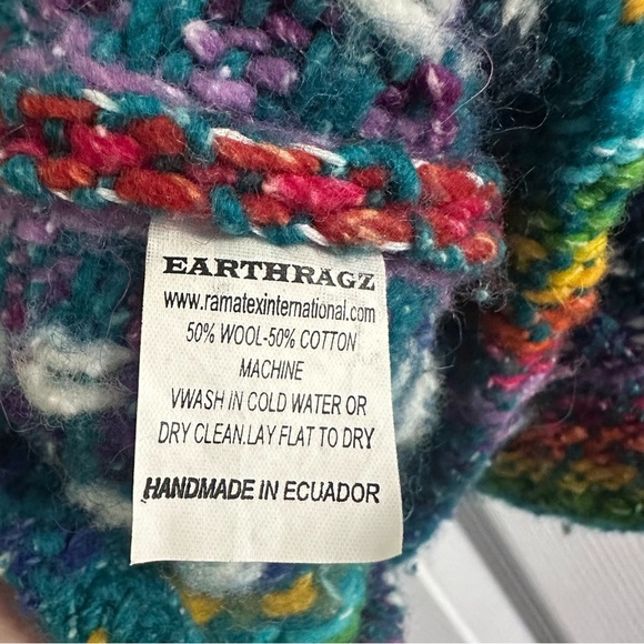 Size S/M Vintage Earth Ragz Rainbow Wool Cotton Striped Zip Up Knit Jacket - Picture 8 of 8